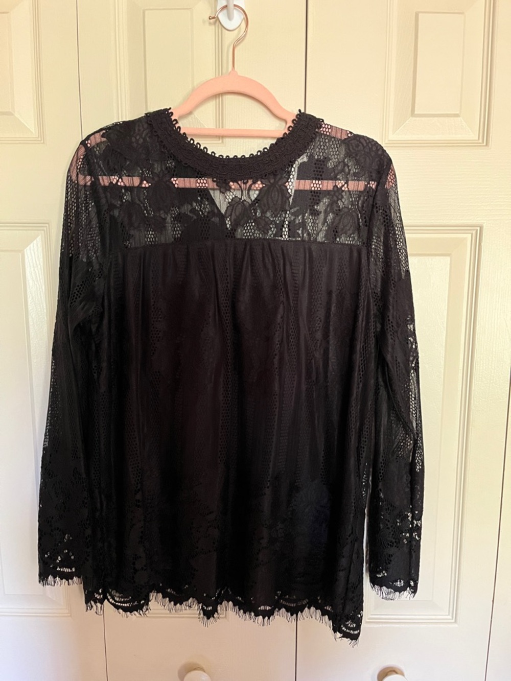Ultra Pink Black Lace Crochet Blouse